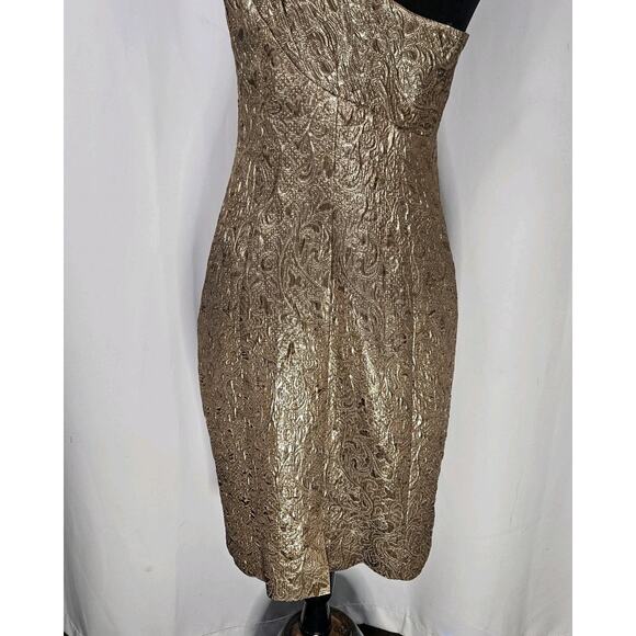 ABS Allen Schwartz Gold Mini Dress One Shoulder Gold Metallic Cocktail Sz 8 - Picture 8 of 10